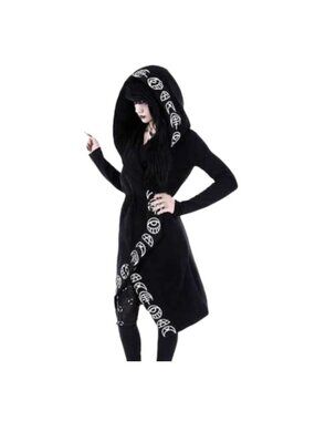 Women's Moon Print Long Sleeve Cloak Top Gothic Witchcraft Punk Casual Cardigan